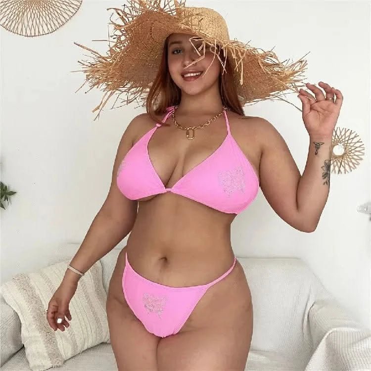 Women Plus Size Bikini Solid Color Bikini Two Piece High Waist Bikini Swimsuit Swimwear Gather Bikini Swimming Beach - LustMia