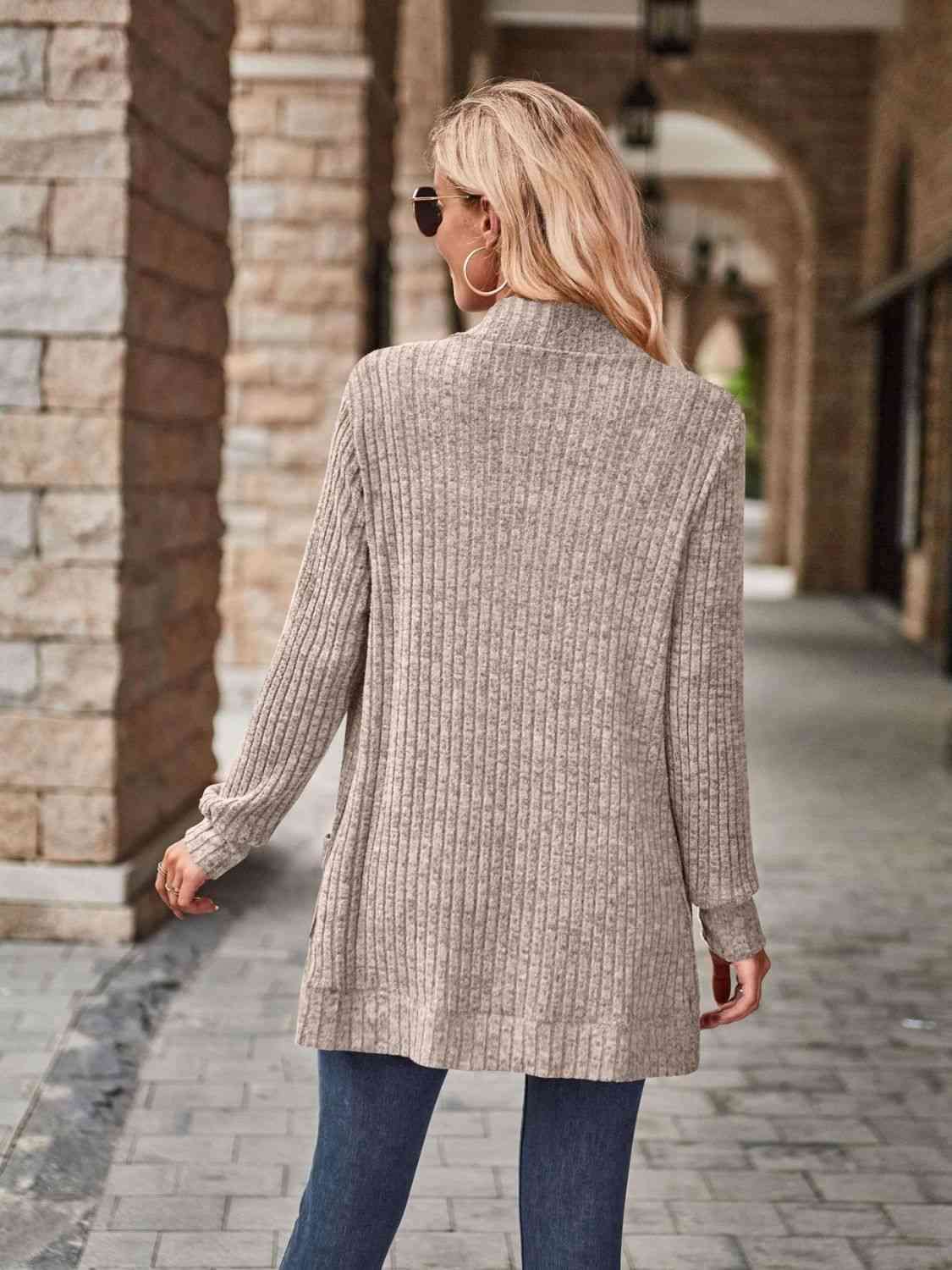 Open Front Cardigan with Pockets - LustMia