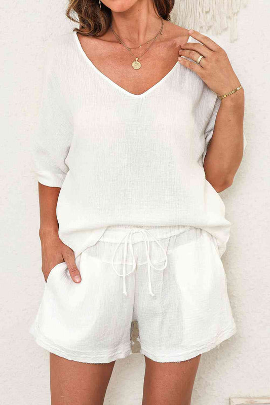 V - Neck Half Sleeve Top and Shorts Set - LustMia