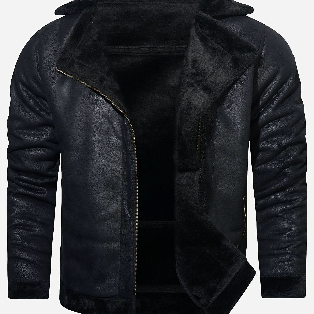 Men's Casual Faux Leather Jacket - Warm, Windproof Outerwear with Pockets for Fall/Winter - LustMia