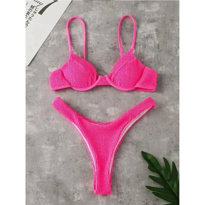 Swimsuit 2022 new Sexy Bikini Push Up Micro Bikini Set Solid Swimwear Women Bathing Suit Lace Bikini Triangle Brazilian Biquini - LustMia