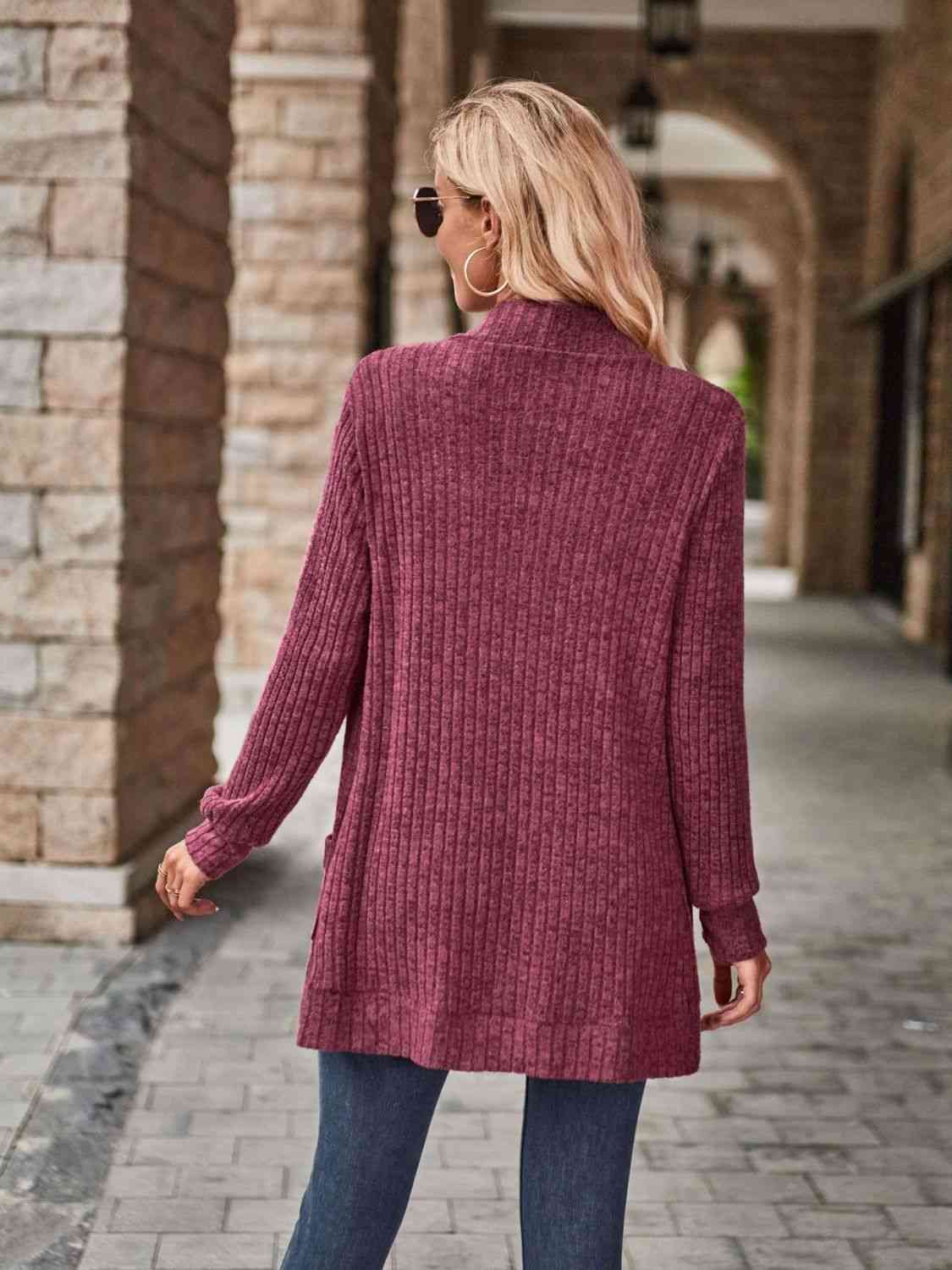 Open Front Cardigan with Pockets - LustMia