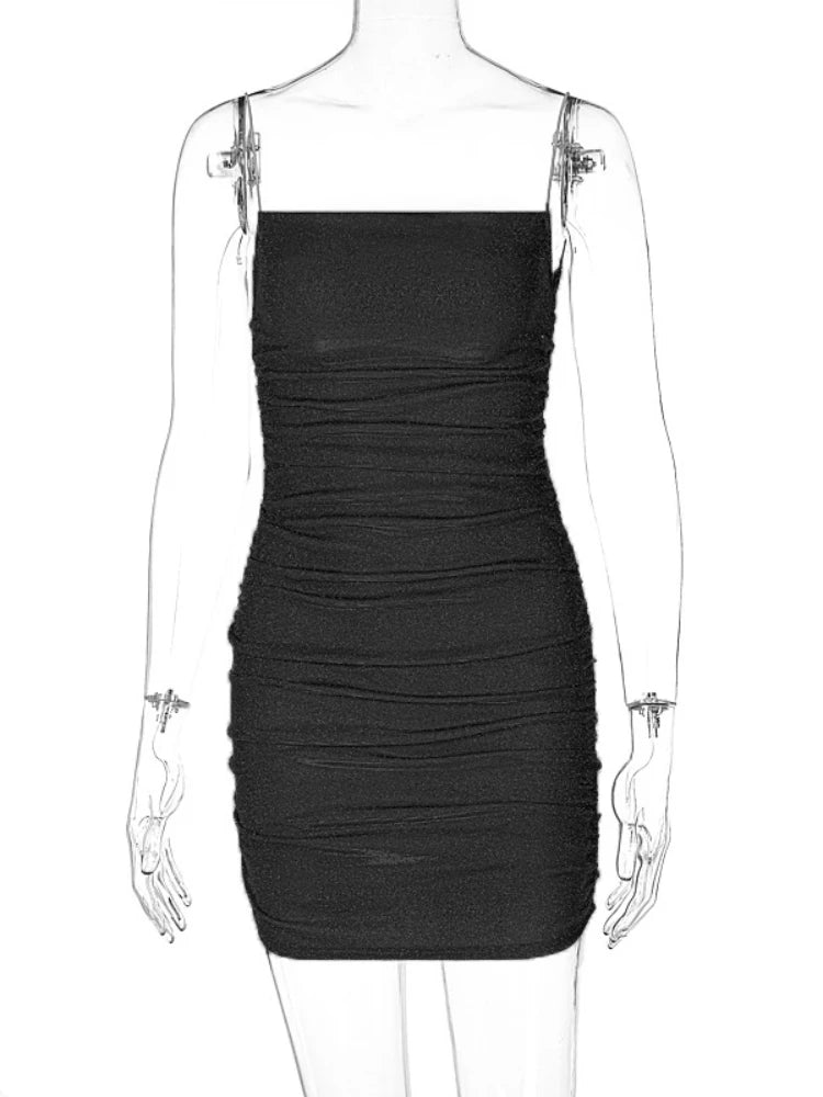 Sexy Sleeveless Shiny Silver Bright Silk Slim Bodycon Mini Dress Women Spaghetti Strap Skinny Dress Elegant Club Party Vestidos - LustMia