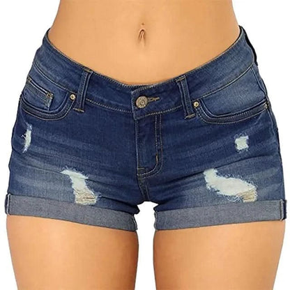 Womens Chic Ripped Mid Waist Denim Shorts - By Lustmia - LustMia