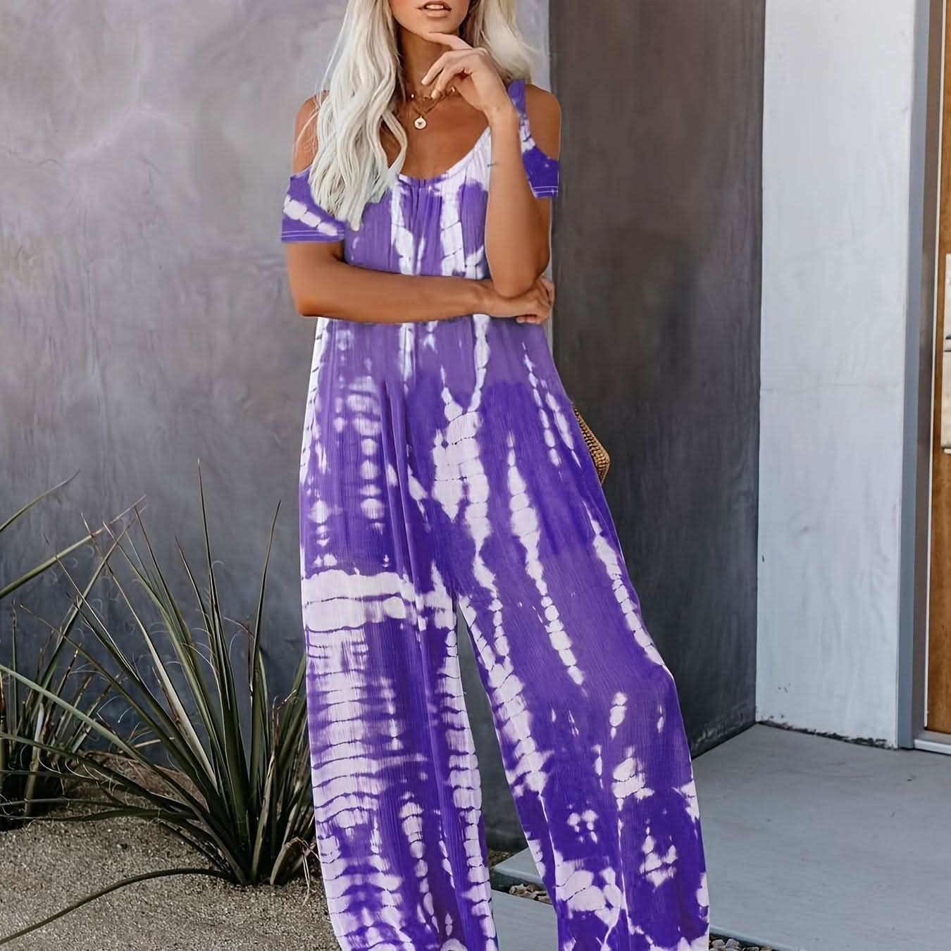 Vibrant Geometric Tie Dye Cut Out Jumpsuit - By Lustmia - LustMia