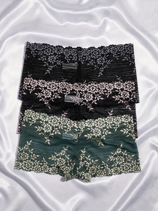 3pcs Floral Lace Boyshort Panties, Soft & Comfortable Intimates Panties, Women's Lingerie & Underwear - LustMia