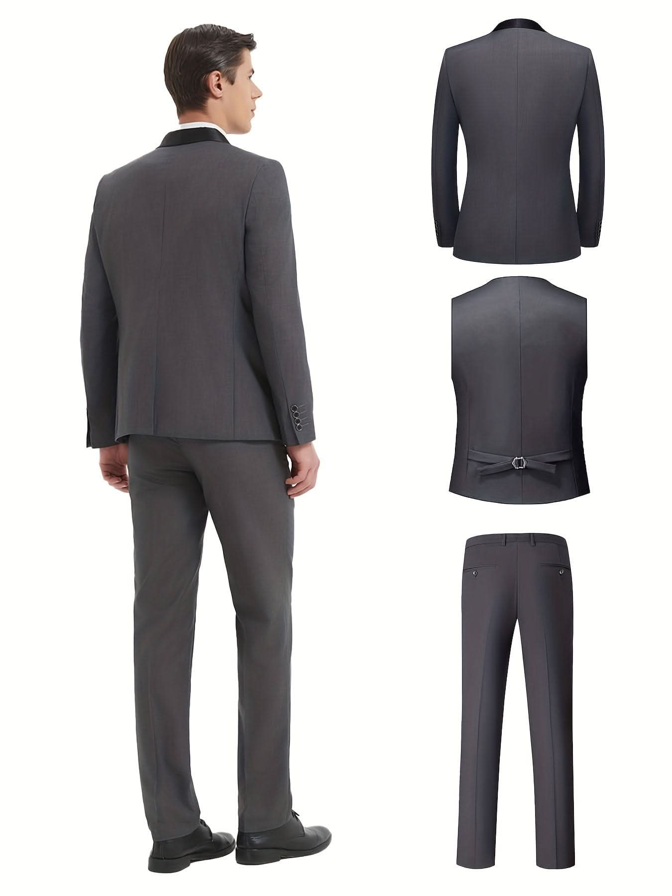 Elegant 3Piece Mens Tuxedo Set Jacket Vest Pants - LustMia