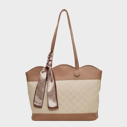 PU Leather Tied Contrast Tote Bag - LustMia