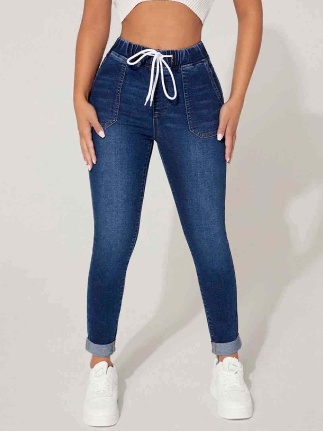 Drawstring Cropped Jeans - LustMia