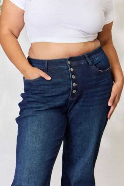 Judy Blue Full Size Button - Fly Straight Jeans - LustMia