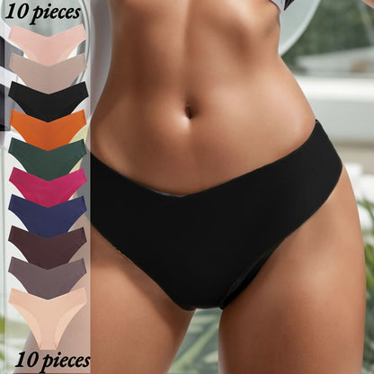 10pcs Seamless Solid Briefs, Comfy & Breathable Stretchy Intimates Panties, Women's Lingerie & Underwear - LustMia