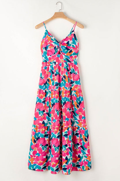 Printed V - Neck Maxi Cami Dress - LustMia