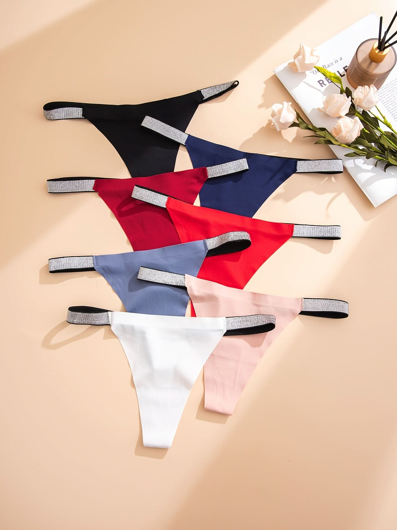 7pcs Simple Solid Thongs, Soft & Comfy Stretchy Intimates Panties, Women's Lingerie & Underwear - LustMia