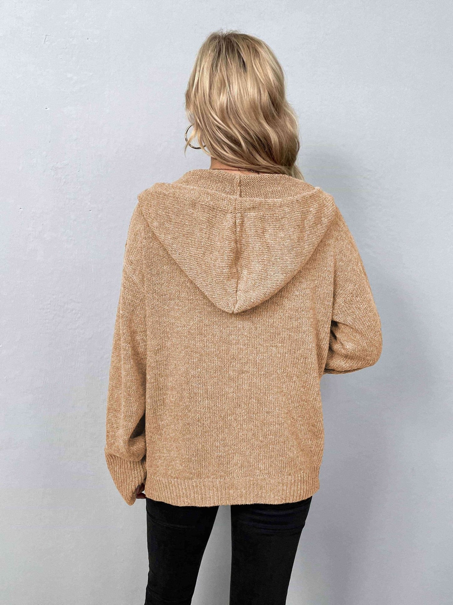 Button - Down Long Sleeve Hooded Sweater - LustMia