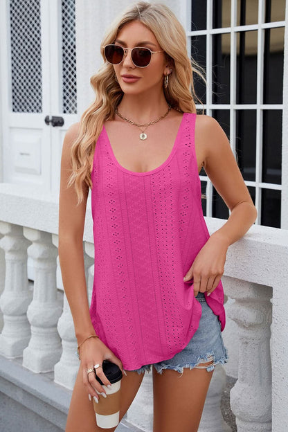 Eyelet Scoop Neck Wide Strap Tank - LustMia