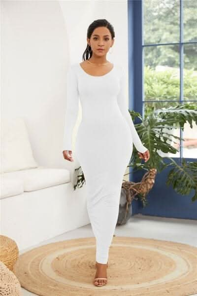 Round Neck Long Sleeve Maxi Wrap Dress - LustMia