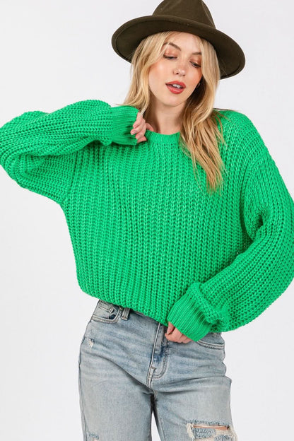 SAGE + FIG Round Neck Drop Shoulder Sweater - LustMia