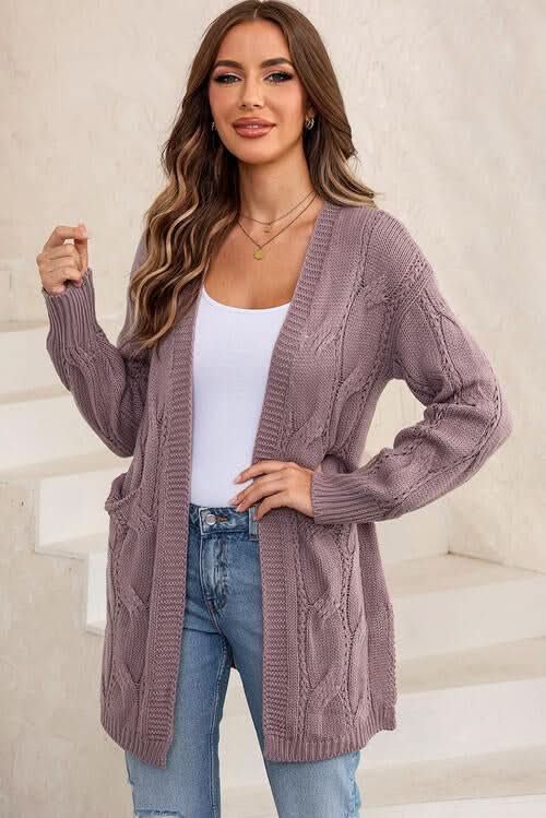 Cable - Knit Dropped Shoulder Cardigan - LustMia