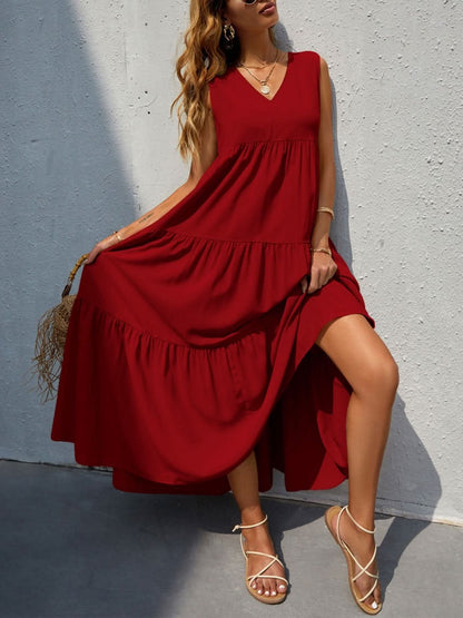 Tiered V - Neck Sleeve Dress - LustMia