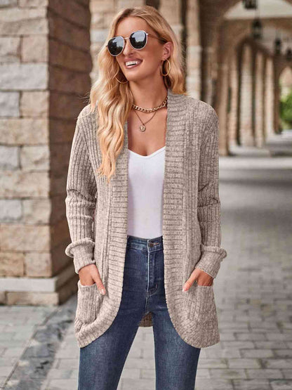 Open Front Cardigan with Pockets - LustMia