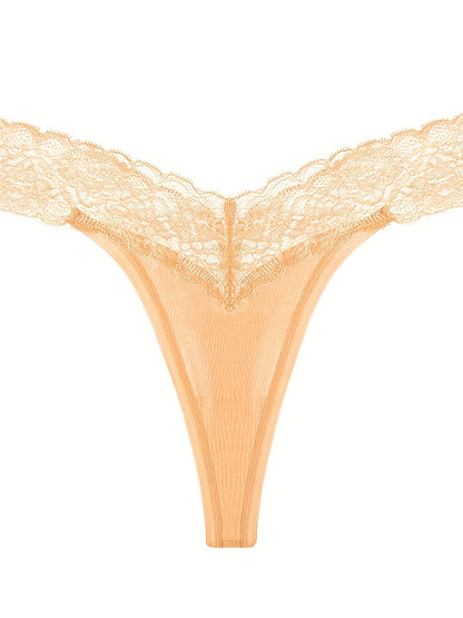 5pcs Lace Stitching Thongs, Sexy Low Waist Semi - Sheer Thong Panties, Women's Lingerie & Underwear - LustMia