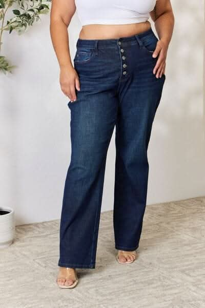 Judy Blue Full Size Button - Fly Straight Jeans - LustMia