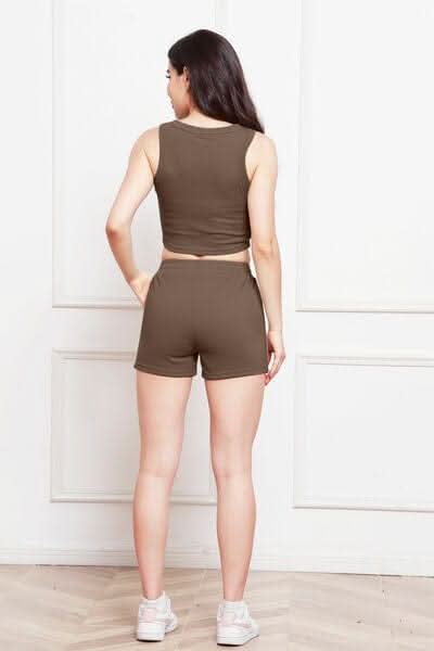 Round Neck Tank and Drawstring Shorts Set - LustMia