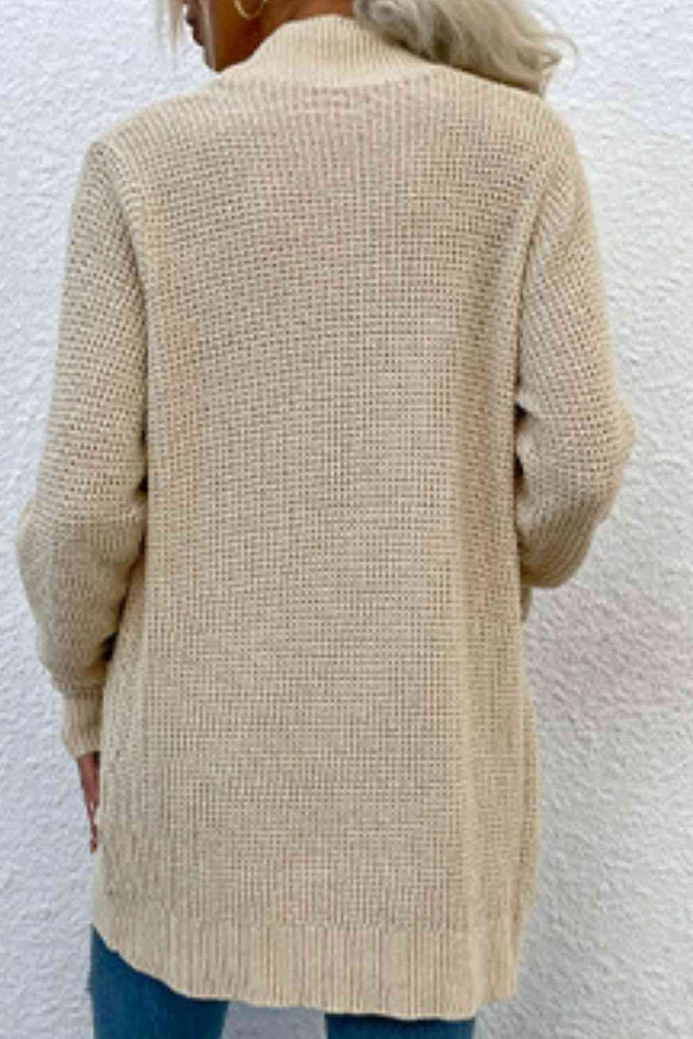 Open Front Rib - Knit Cardigan with Pockets - LustMia