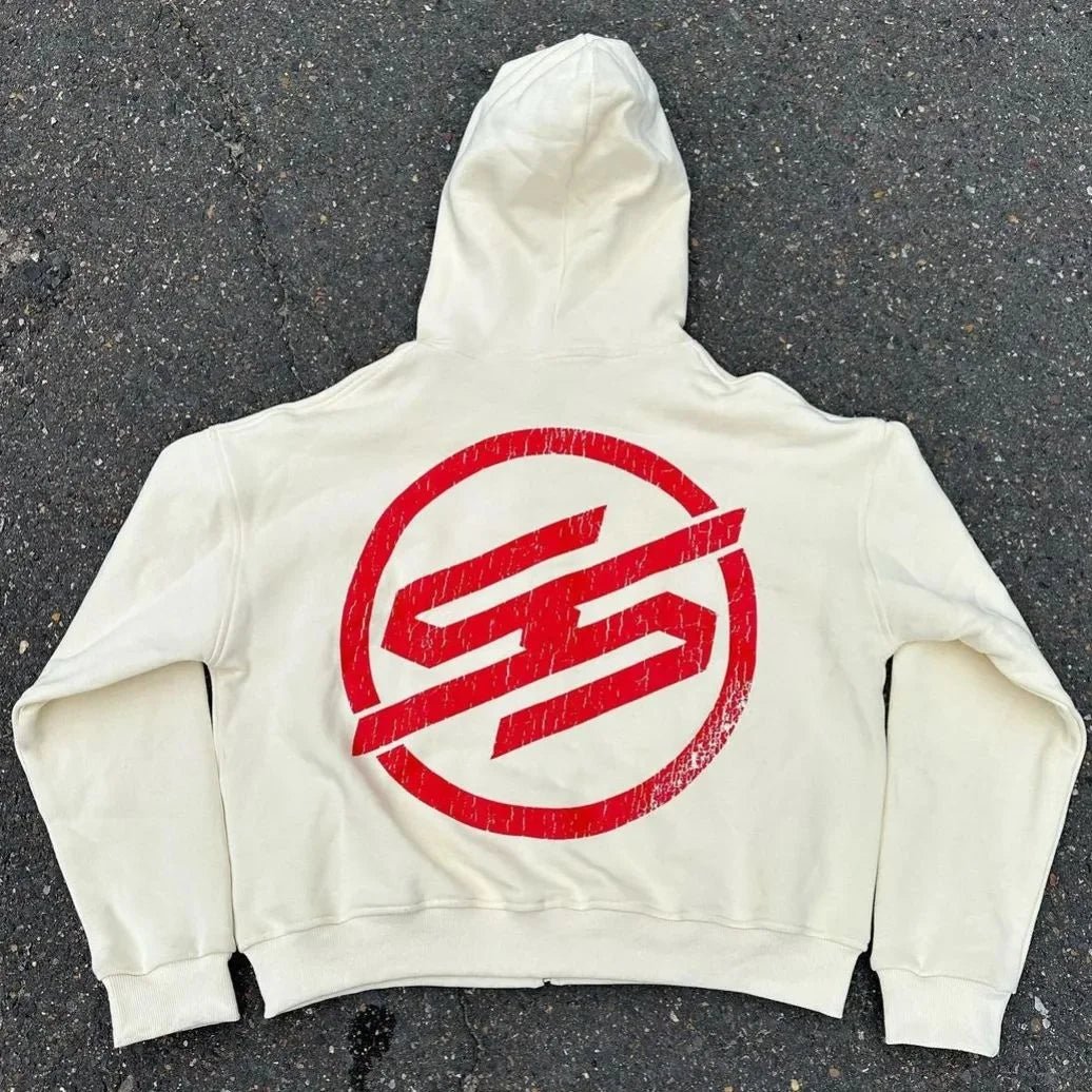 2000s Retro Oversized Zipper Hoodie Streetwear - LustMia