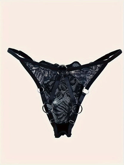 Floral Lace Thongs, Cut Out Ring Linked Panties, Women's Sexy Lingerie & Underwear - LustMia