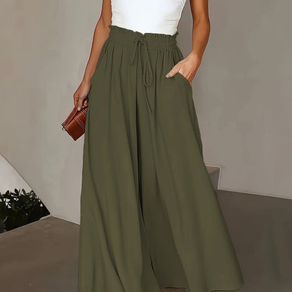 Plus Size Elegant Wide Leg TieFront Pants - LustMia