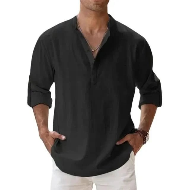 Spring New Men's Casual Slim Fit Polo Shirt Solid Color Breathable Button Long Sleeved Top Refreshing and Comfortable T-shirt - LustMia