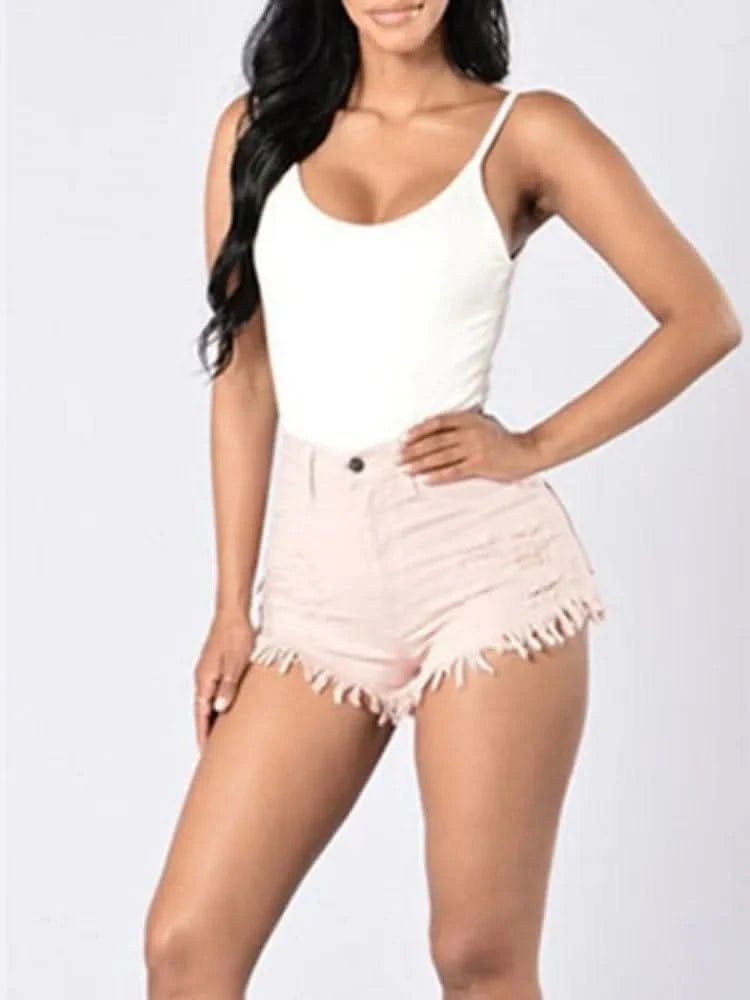 Trendy HighWaist Perforated Denim Shorts for Summer - LustMia