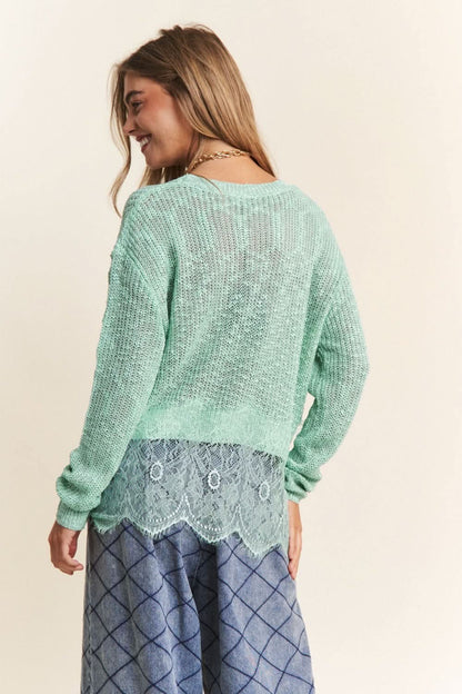 J.NNA Lace Detail Long Sleeve Knit Top - LustMia