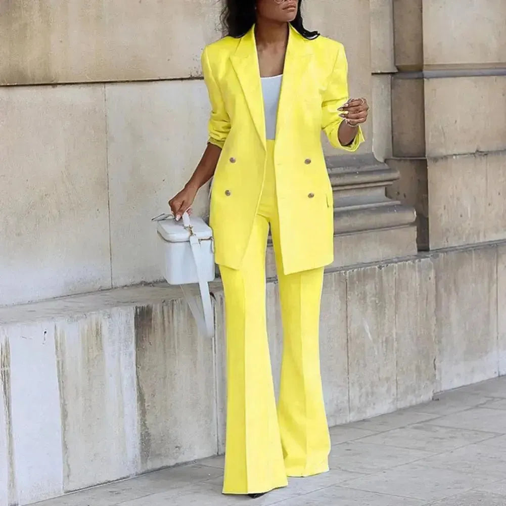 Women Double - breasted Coat Women Business Outfit Stylish Women's Formal Commute Outfit Double - breasted Coat Pants Set with Mid - LustMia