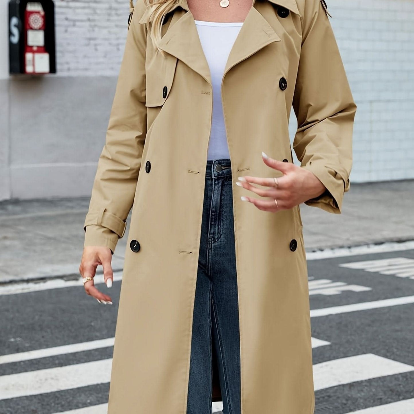 Womens Classic DoubleBreasted Trench Coat with Belt - LustMia