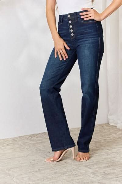 Judy Blue Full Size Button - Fly Straight Jeans - LustMia