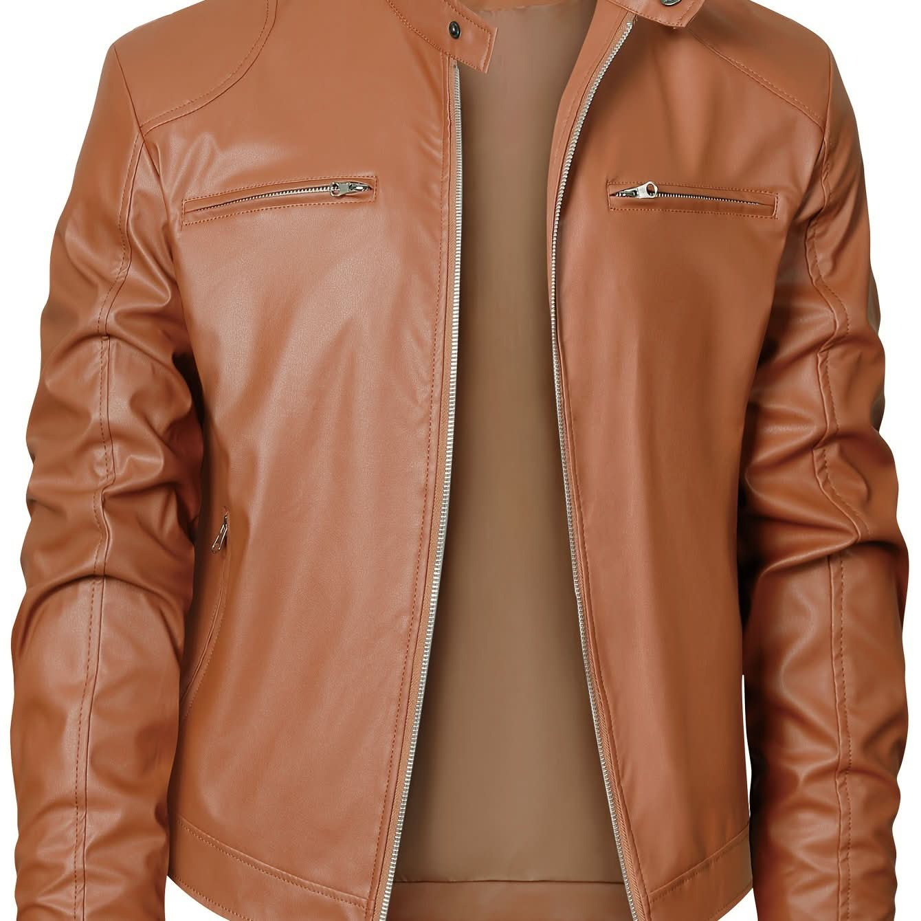 Men's PU Leather Biker Jacket For Spring Fall - LustMia