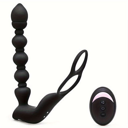 Anal Vibrator Prostate Massager Vibrating Butt Plug with Cock Ring, Anal Plug Remote Control Vibrator, 10 Vibrating Thrust Modes, Anal Beads Dildo Male Sex Toy for Men's Pleasure - LustMia