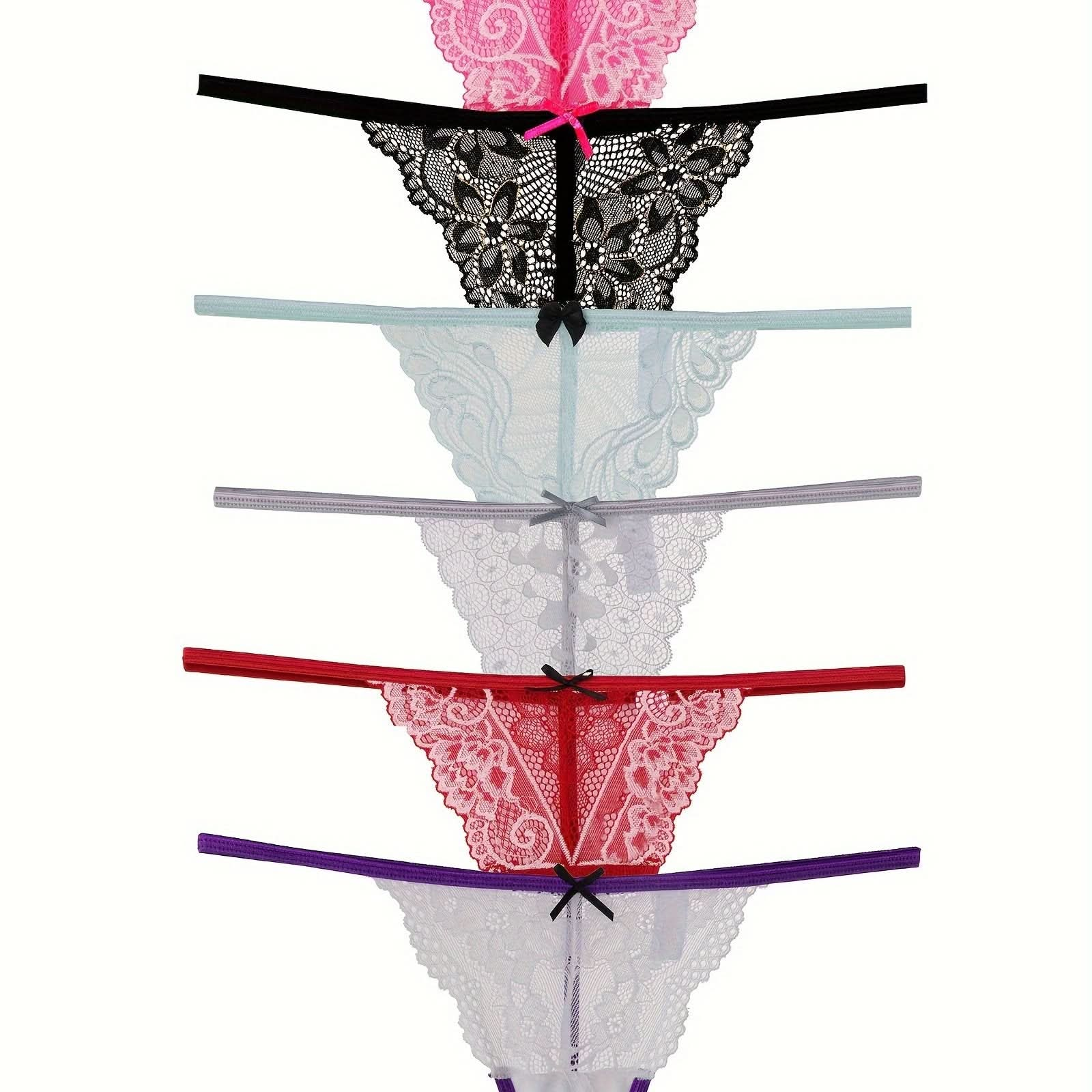 6pcs Floral Lace G - String Panties, Sexy Breathable Mesh Intimates Panties, Women's Lingerie & Underwear - LustMia