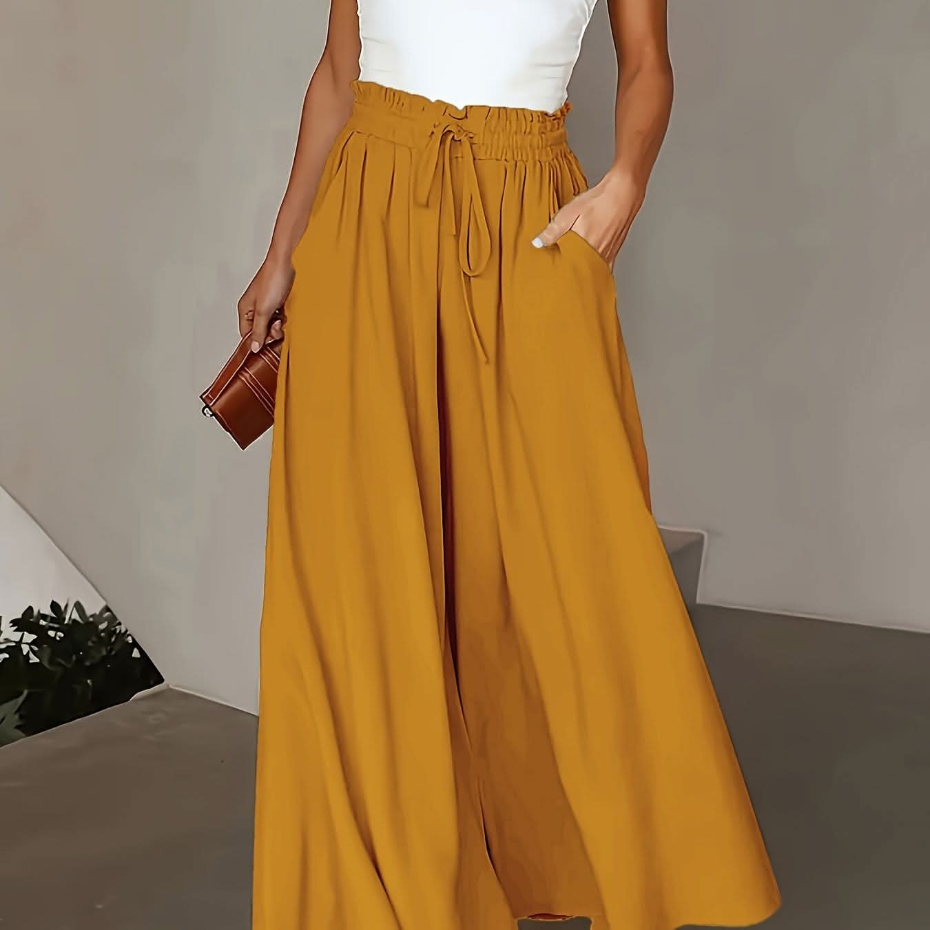 Plus Size Elegant Wide Leg TieFront Pants - LustMia