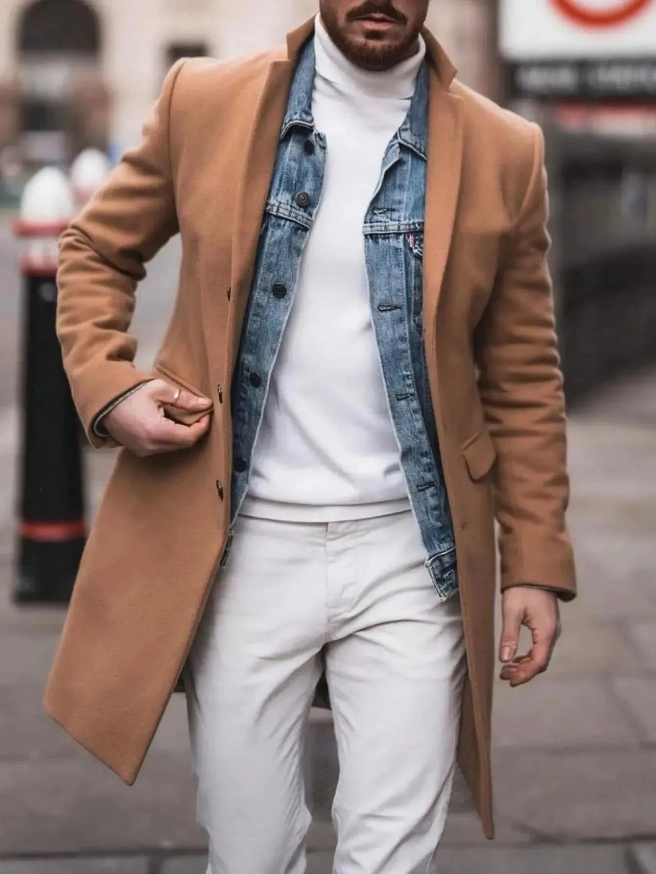 Manfinity Mode Men'S Shirt Collar Lapel Woolen Coat - LustMia