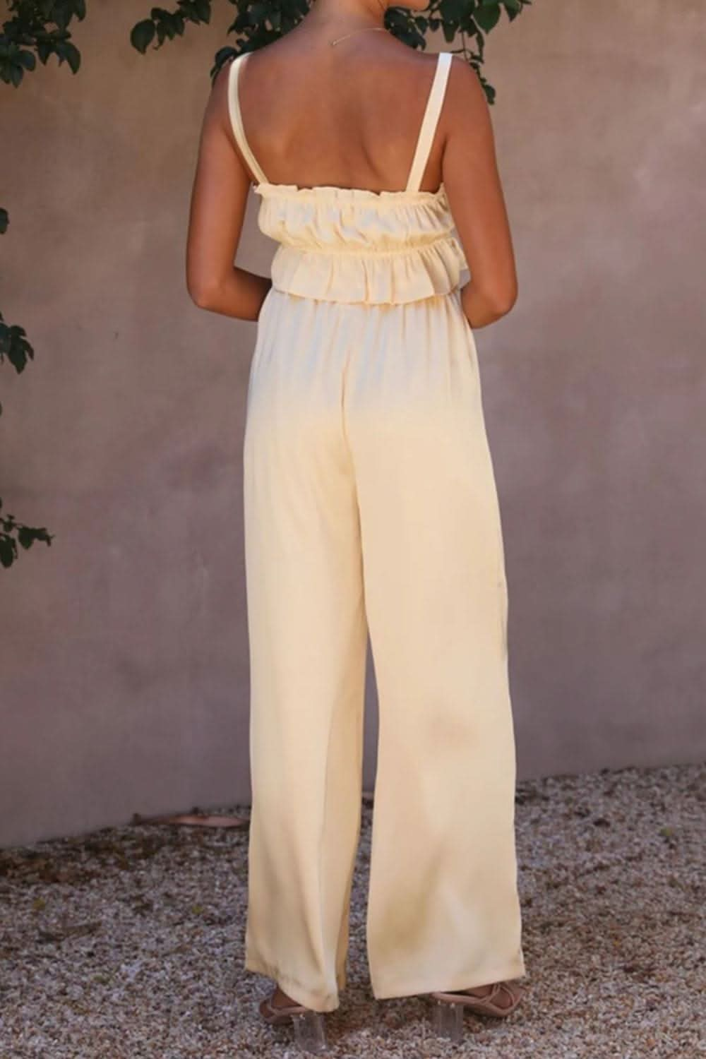 Ruffled Sleeveless Top and Wide Leg Pants Set - By Lustmia - LustMia