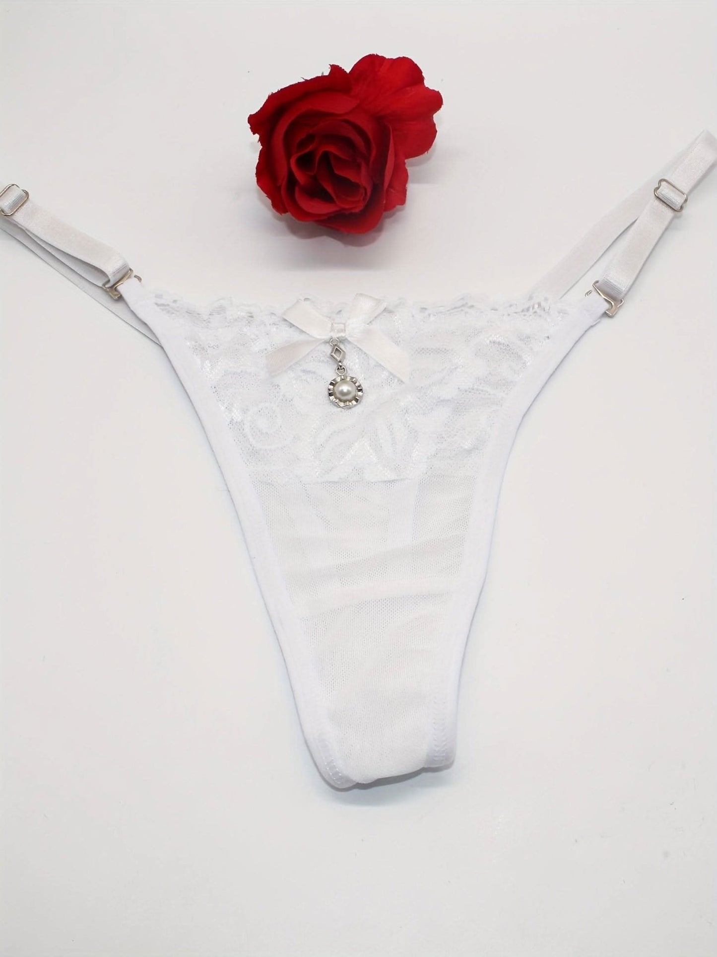 Floral Lace Thongs, Pendant Decor Bow Tie Panties, Women's Sexy Lingerie & Underwear - LustMia