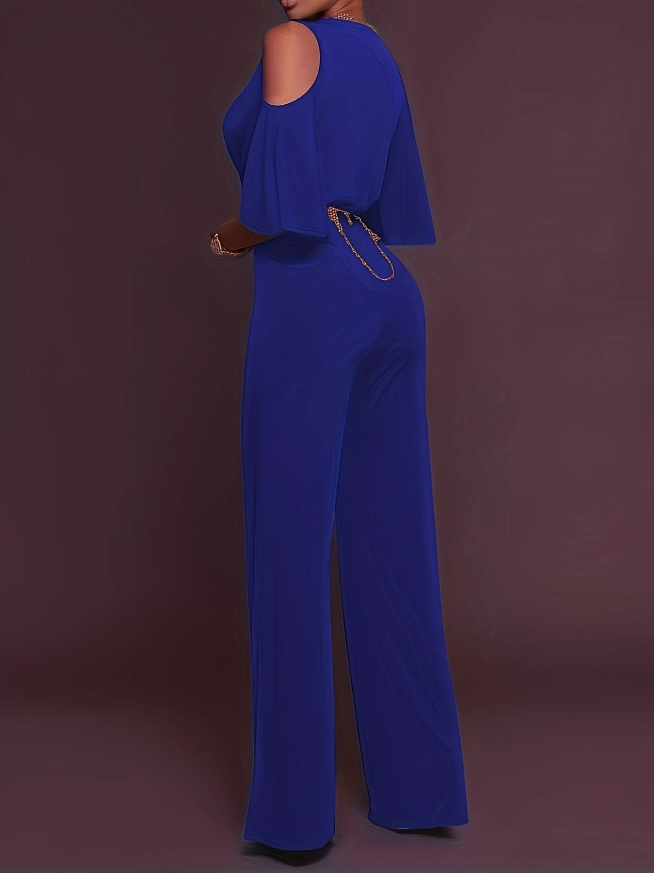 Elegant Cold Shoulder Vneck Jumpsuit - LustMia