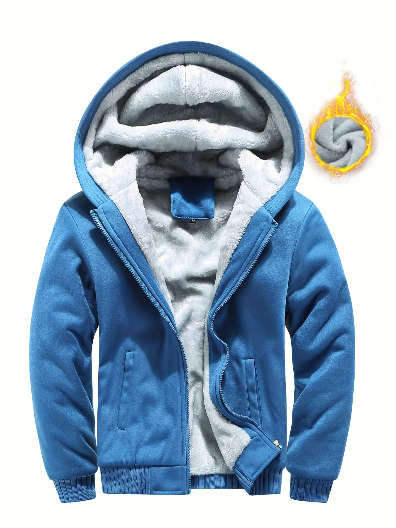 Winter Warm Fleece Zipper Hooded Jacket, Solid Color Thickened Casual Hoodie, Men's Clothing - LustMia