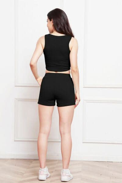 Round Neck Tank and Drawstring Shorts Set - LustMia