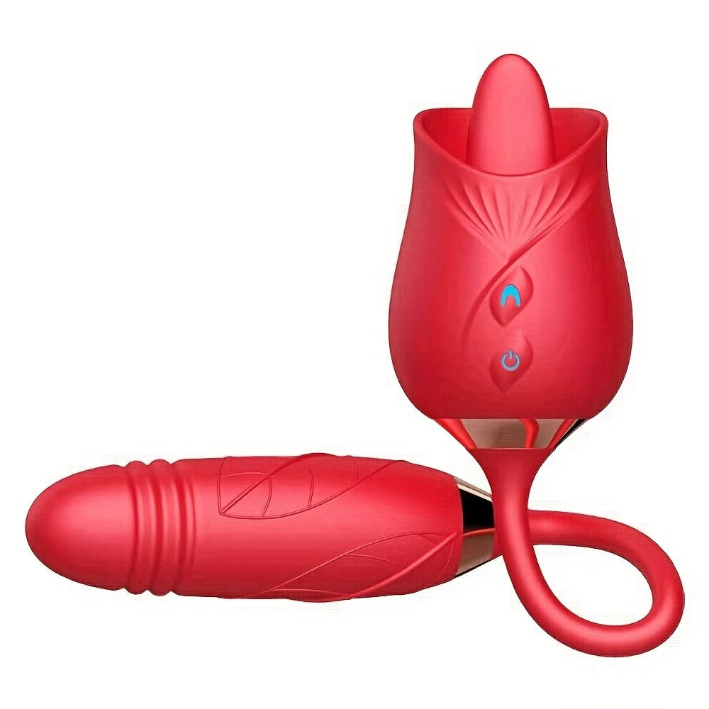 1pc Rose Vibrator With Licking And Bullet Vibrator Female Sex Toy Adult Supplies - LustMia