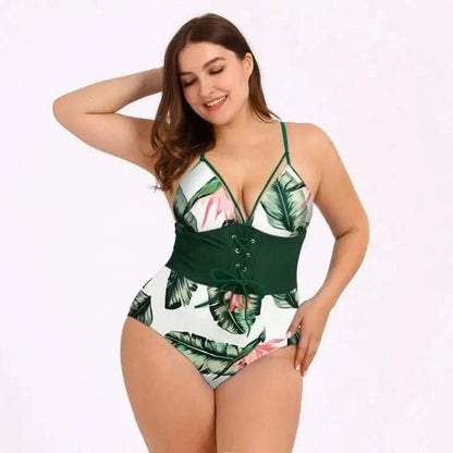 Printing Flower Bikini Corset Swimwear One Piece Bikini Plus Size Bikini Swimsuit With Bikini Cover Up - LustMia