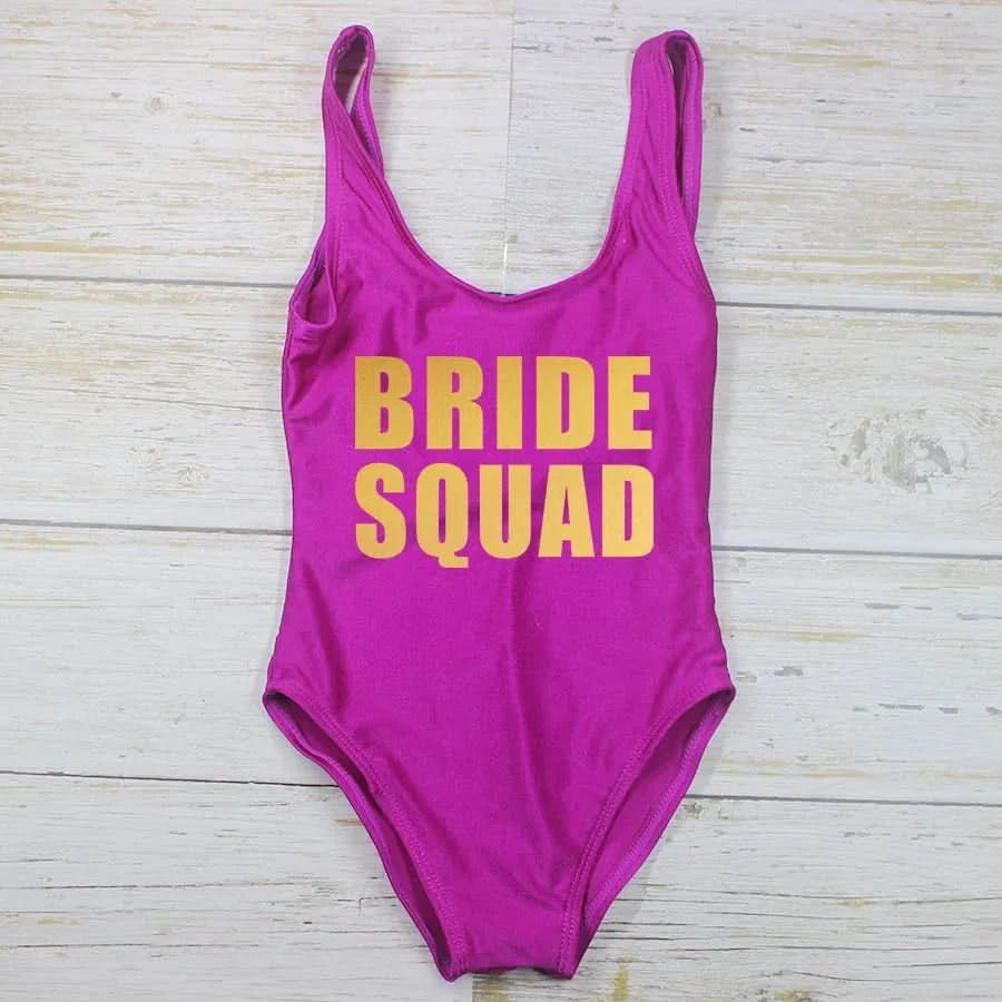 Bachelorette Bathing Suit BRIDE SQUAD Swimwear Women Wedding Party Swimming Suits One Piece Backless Swimsuit Beach Wear - LustMia